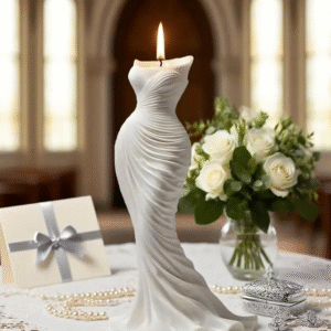 Elegant Wedding Dress Candle | Sculpted Gown Figurine & Centerpiece Gift